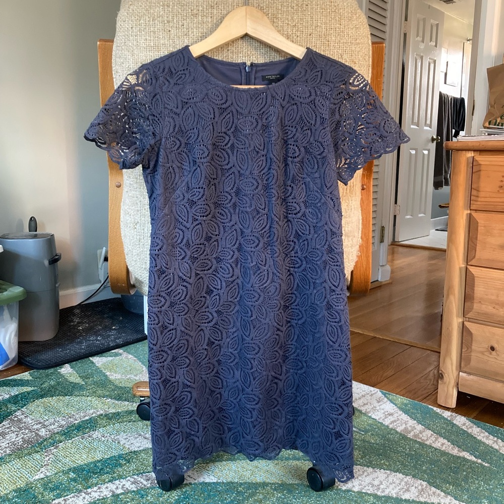 Slate blue elegant lace dress 00 petite